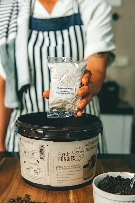 Oesterzwam Growkit – Zelf Paddenstoelen Kweken op Koffiedik – Herstartbaar & Duurzaam Cadeau – Gerecycled Plastic – Sociaal geproduceerd in Nederland – Fryslân Fungies - Aanrecht moestuin - Van Koffie naar Paddenstoel