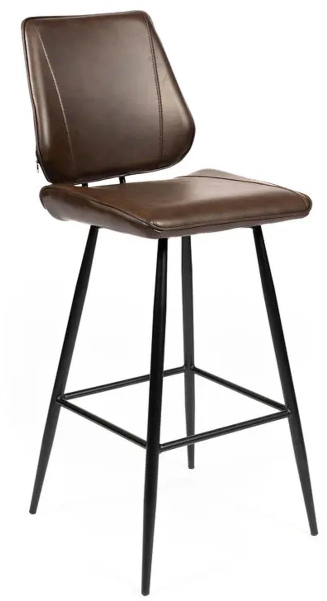 DepotHome - Lorenzo Barkruk - Set van 2 Barstoelen – Bruin PU Leer – Zwarte Metalen Poten – Industrieel Design – Zithoogte 75 cm