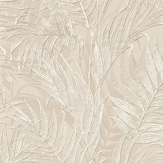 Dutch Wallcoverings - Grace Tropical palm leaf beige - vliesbehang - 10m x 53cm - GR322102