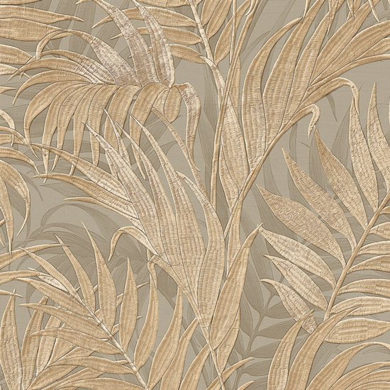 Duch Wallcoverings - Grace Feuille de palmier Tropical vert/or - papier peint intissé - 10m x 53cm - GR322105