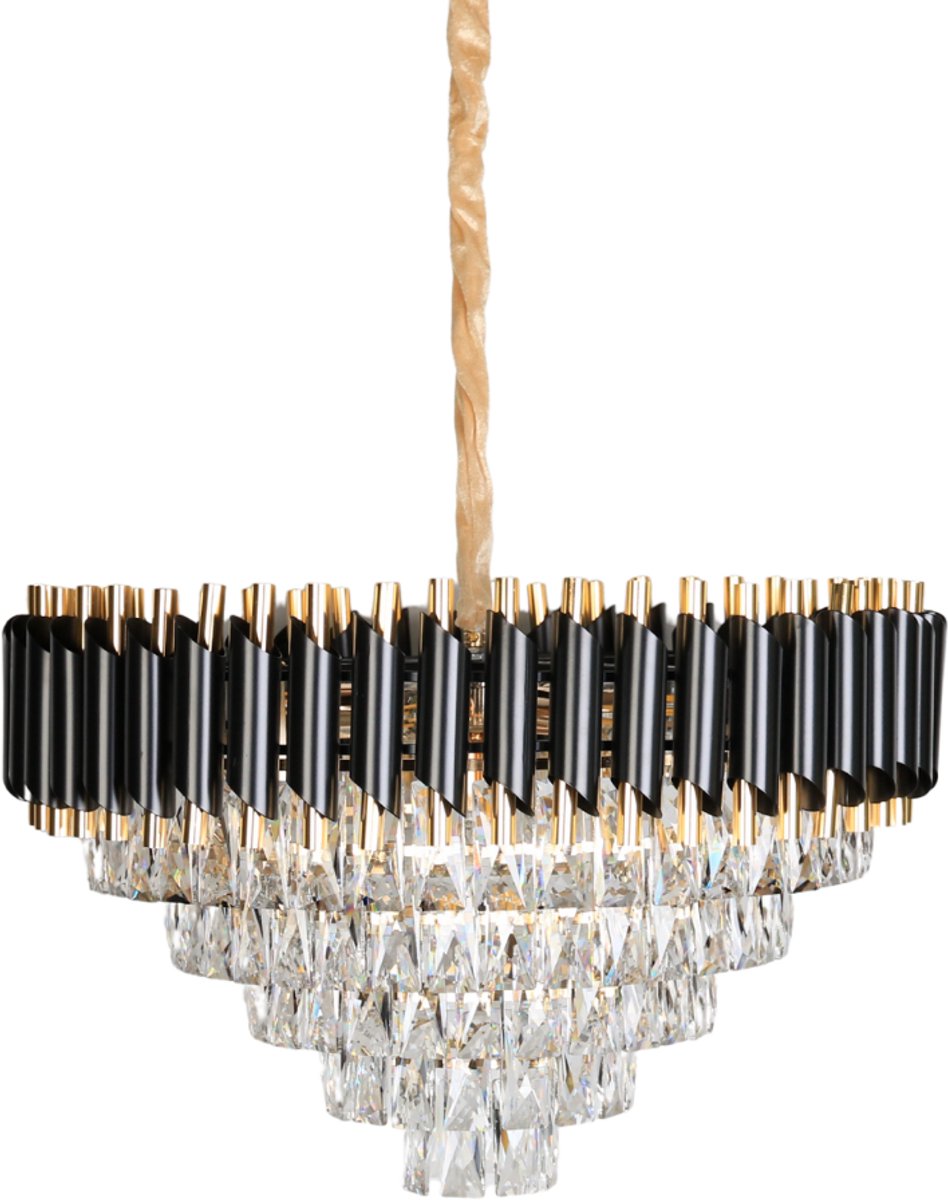 Kristallen hanglamp met 12 lichtpunten - E14 fitting - zwart en goud - verstelbaar in hoogte - diameter: Ø60cm