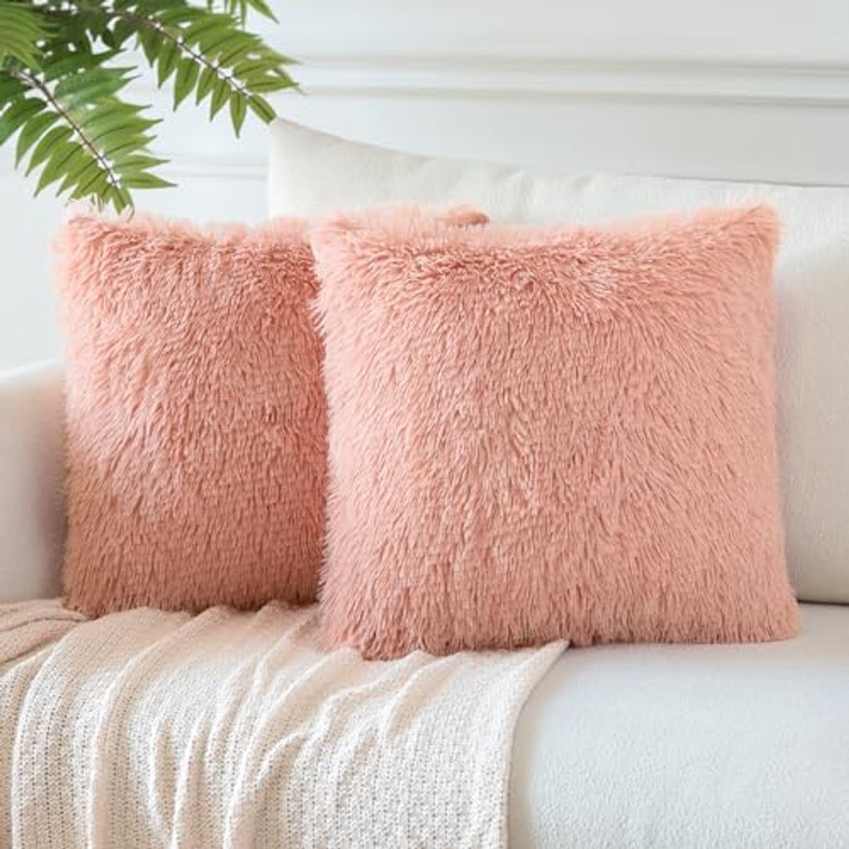 Set van 2 Zachte Effen Kussenslopen 45x45 cm - Decoratieve Pluizige Kussenhoezen voor Woondecoratie
