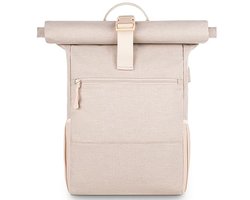Rolltop Laptoprugzak voor 17 inch – Multifunctionele Rugzak voor School, Studie en Reizen – Beige, 26 Liter