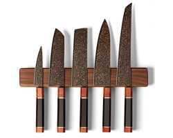 KAAMUT® 5-delige Messenset 37 Lagen Zwart Damascusstaal met Koper – Vlijmscherp – Professionele Koksmessen – Massief Houten Handvat