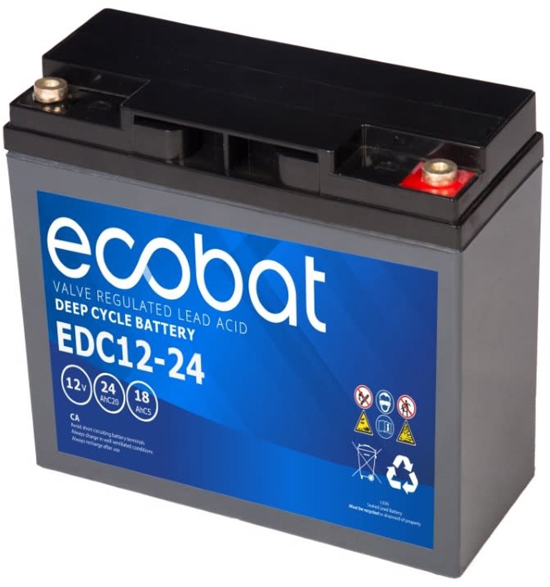 Ecobat - 24AH AGM accu voor uw scootmobiel (Ecobat) - 18.1 cm x 7.7 cm x 16.7 cm (LxBxH)