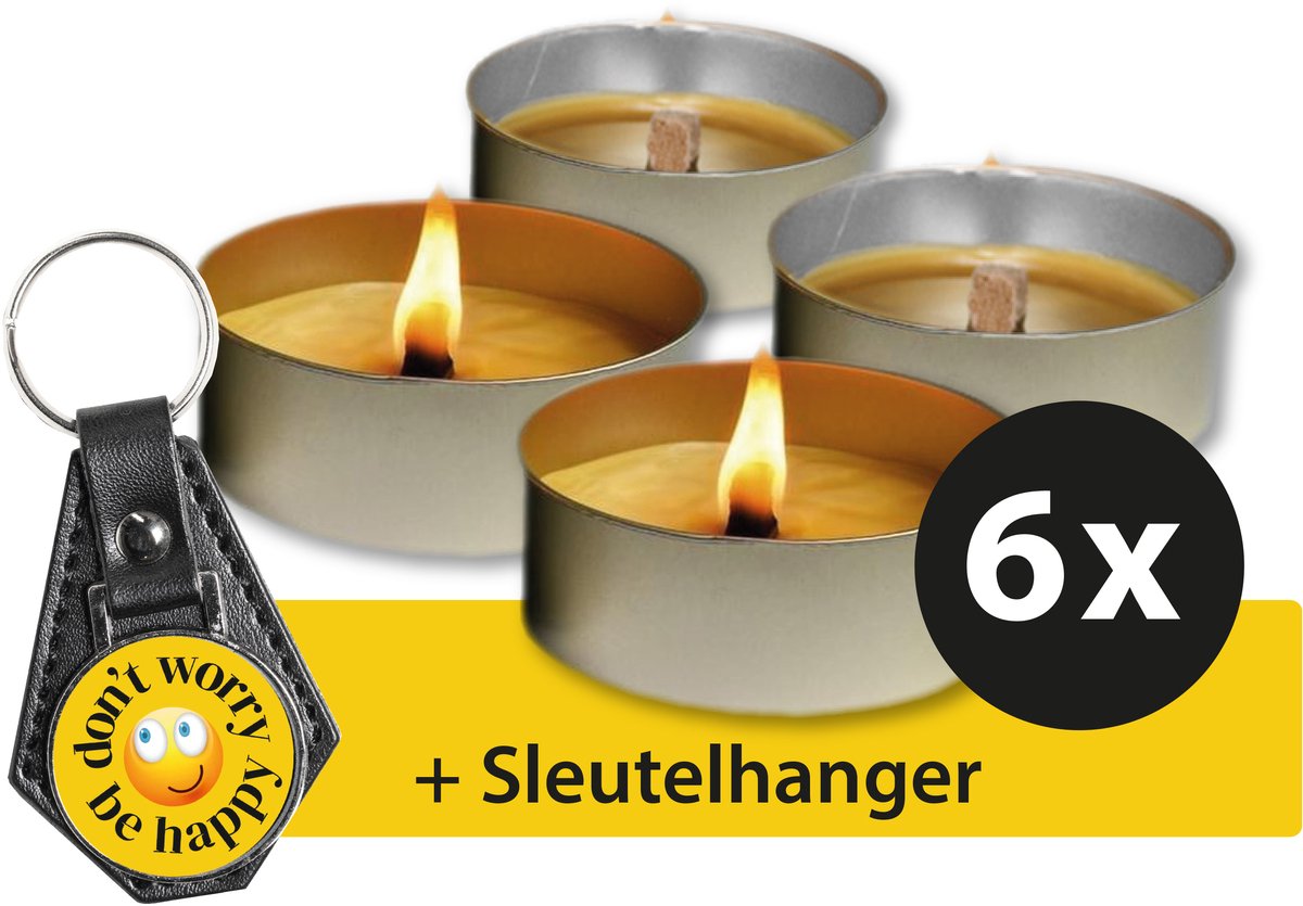 Vuurschaal - Vlamschaal - Buitenkaars - Waakvlam - Kaars - 4-5 branduren - 6 stuks - inclusief sleutelhanger