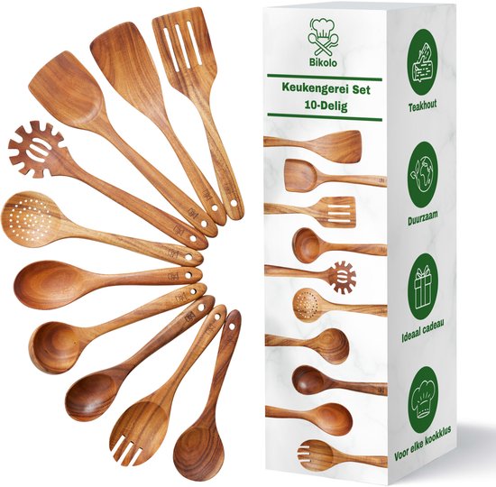 Bikolo® Keukengerei Set 10-Delig - Houten Spatel - Spatels - Kookgerei Set - Spatelset