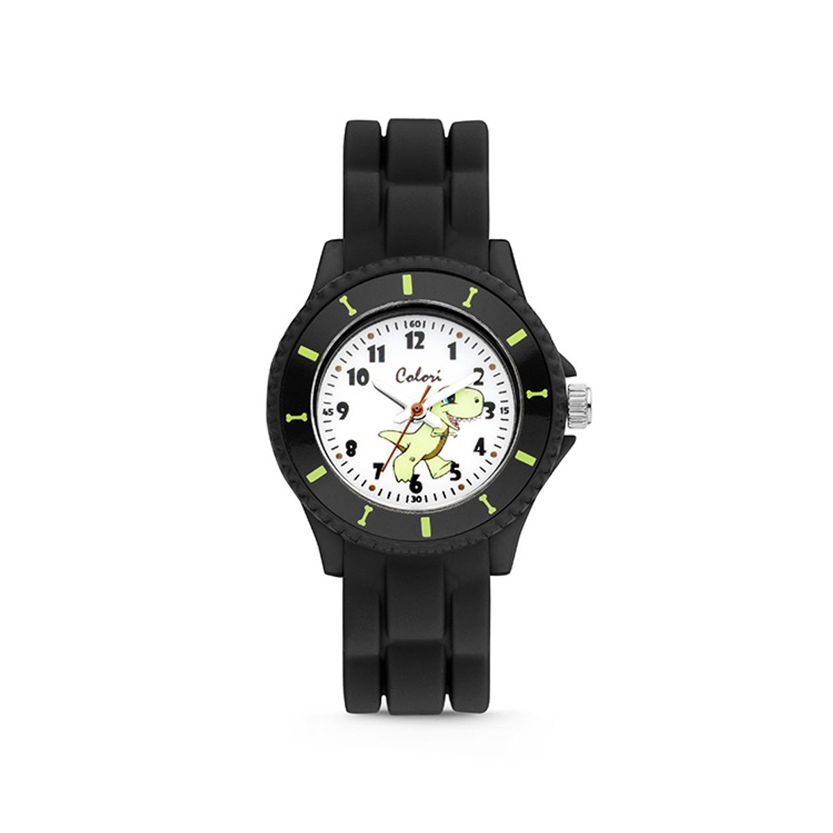 Colori Kidz 5-CLK115 Kinderhorloge met Dinosaurus - Siliconen Band - Ø 30 mm - Zwart