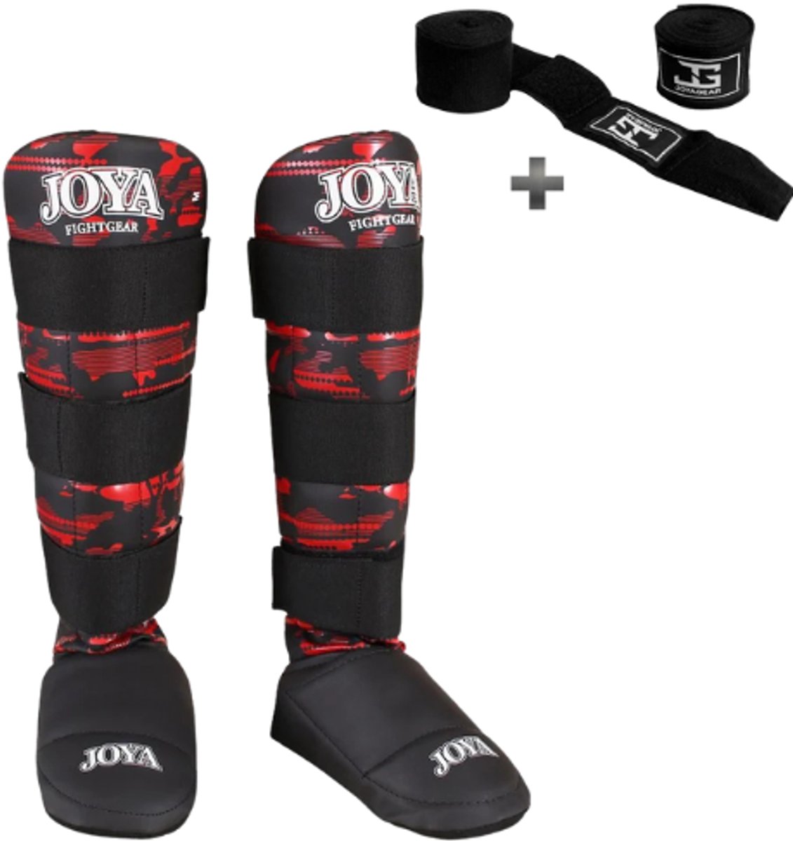 Joya Camo V2 Scheenbeschermers Beginners – Maat L – Kickboksen – Optimale Bescherming & Comfort – Rood – Incl. Bandage