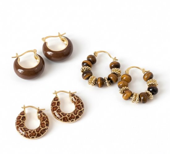 Ensemble de boucles d'oreilles couleur or marron pour femme avec boucles d'oreilles et design de perles