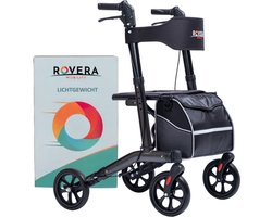 Rovera Mobility® Easy Lichtgewicht Rollator - Lichtgewicht en Opvouwbaar - Kwaliteitsrollator - Incl. Luxe, Stijlvolle Rollatortas en Brede Gewatteerde Rugsteun en Zitting - Binnen en Buiten - Antraciet