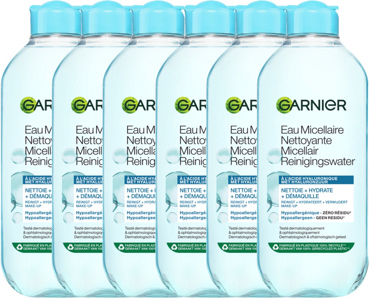 Garnier SkinActive Micellair Reinigingswater met Hyaluronzuur - Reinigt, Hydrateert en Verwijdert Make-Up - Hypoallergeen - 400ml - 6 stuks
