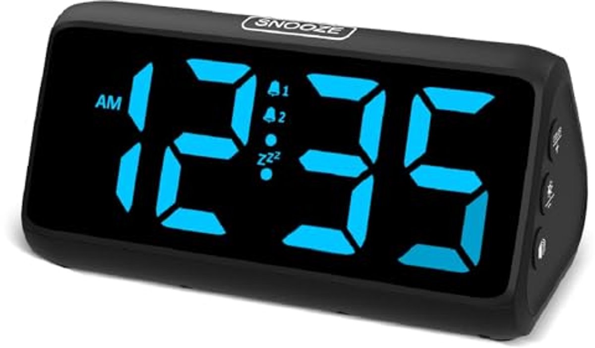 Digitale wekker met LED-display voor diepe slapers - dubbele alarmfunctie, 5 helderheidsinstellingen en 4 geluidsniveaus