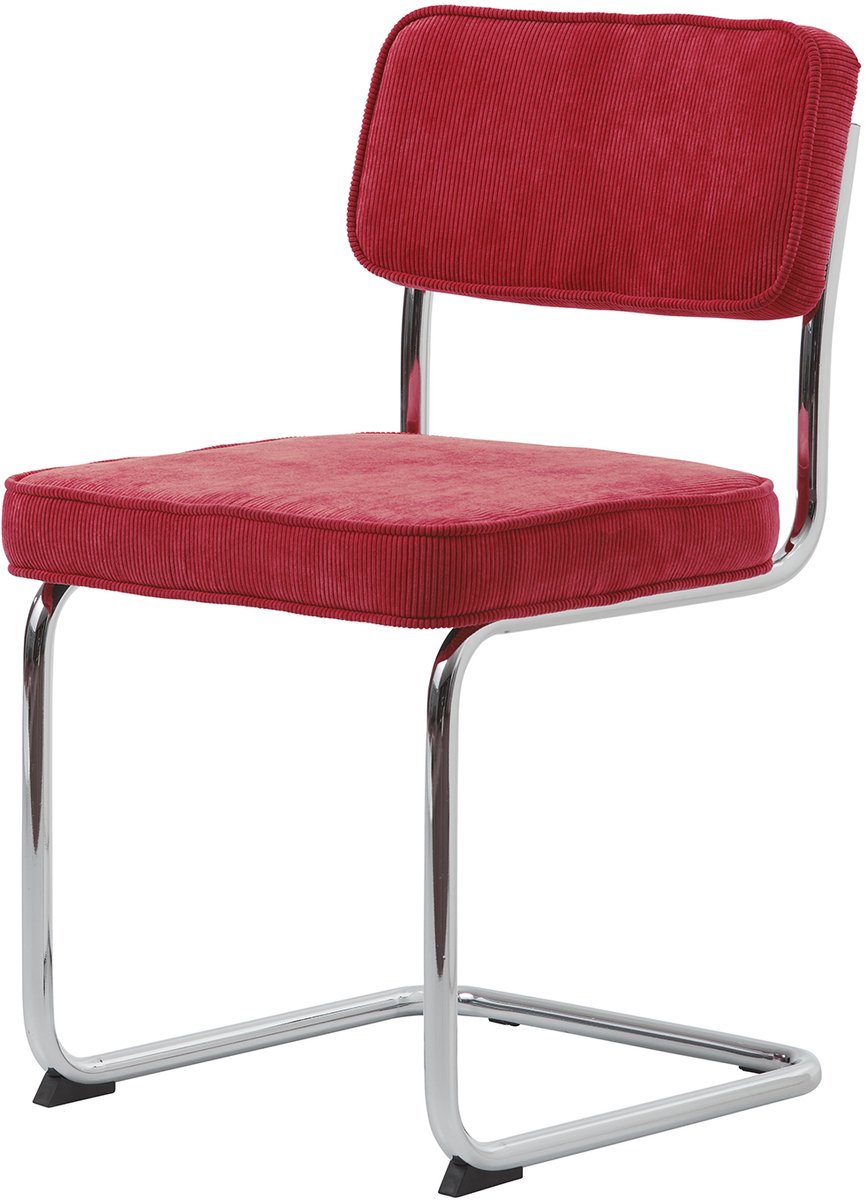 LevaLeva Rupert eetkamerstoel - rib stof - rood - buisframe - chroom