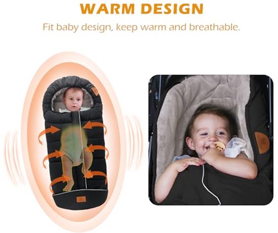 Universele thermische voetenzak voor kinderwagen - Waterdicht, Winddicht, Antislip, Capuchon met Trekkoord - Zwart van Merkloos — afbeelding 5