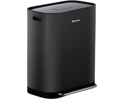 Homra Rockx Prullenbak 60 Liter - Duo Pedaalemmer 2X30L met Geurfilter - RVS Afvalscheidingsprullenbak 2 Vakken - Recycle Afvalbak - Vuilnisbak Keuken - Dubbele Prullenbakken Zwart met Binnenemmers