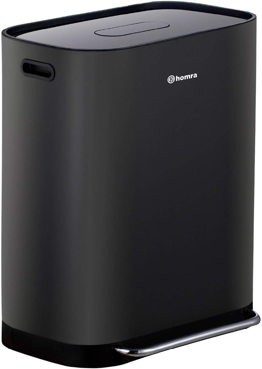 Dubbele Prullenbak 2x30L Homra Rockx - Duo Pedaalemmer 60L met Geurfilter - RVS Afvalscheidingsprullenbak 2 Vakken - Recycle Afvalbak - Vuilnisbak Keuken afval scheiden - Afvalemmer - Zwart