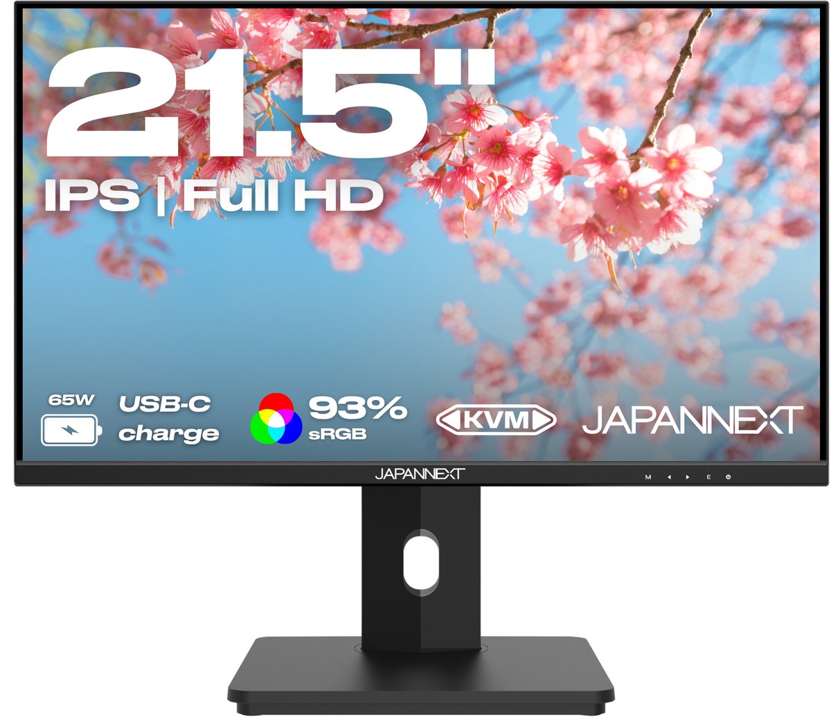 JAPANNEXT Monitor - Full HD USB-C Monitor - 22 inch - USB-C 65w - KVM