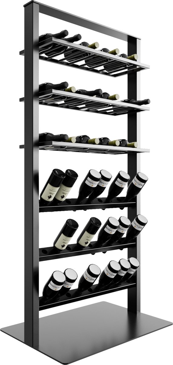 MetaloPro Wijnrek Piemont – Zwart Metalen Flessenrek Voor 54 Wijnflessen, Robuust Design, Wijnstandaard Voor Keuken, Kelder Of Bar – 170x80x60cm