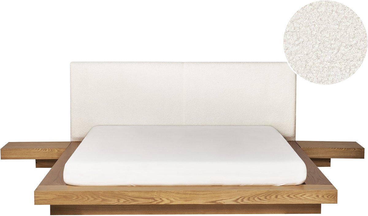 Beliani ZEN - Waterbed - Lichthout - 160 x 200 cm - Bouclé Bruin