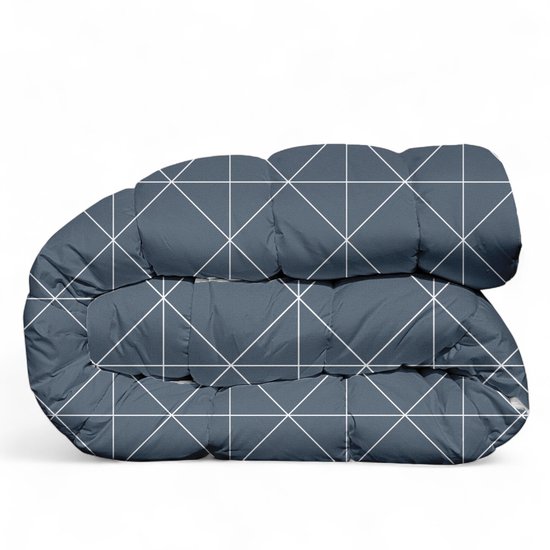 Premium Dekbed bedrukt - Zonder hoes ( 2 in 1 ) - Tweezijdig - 1 persoon -140 x 200 cm - Ruiten Blue / Ruiten Light