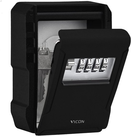 Vicon Sleutelkluis voor Binnen & Buiten - Incl. Wandmontage - Ophanghaken - 4-cijferige code - Waterdicht en roestvrij - Sleutelkastje - Zwart
