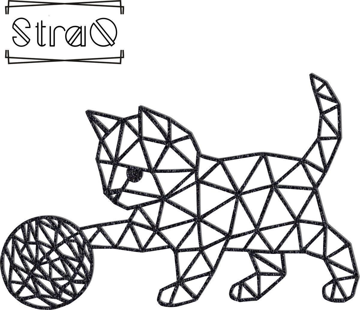 StraQ Zwarte Geometrische Kitten 24 cm - Kat - Poes -Muurdecoratie - Wandversiering - Wanddecoratie - Links
