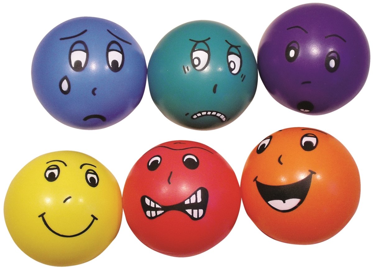 Spordas emotie ballen speelgoed set van 6 - 18cm kleurrijk.
