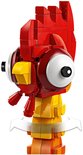 Tête LEGO Heihei avec de grands yeux, une crête rouge et un bec jaune.