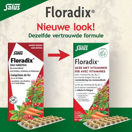 Salus Floradix IJzer-tabletten Bij vermoeidheid Voedingssupplement met ijzer 147 tabletten