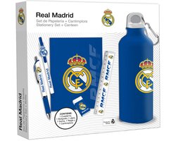 Real Madrid stationery set + aluminium drinkfles – 7-delig – blauw/wit - Geschenkset - Cadeau