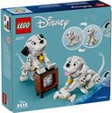 LEGO Disney set 43271 met twee bouwbare Dalmatiërs, waarvan één bij een retro televisie.