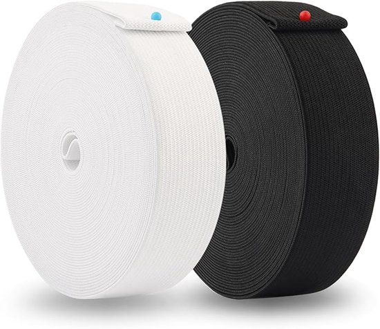 Lot de 2 élastiques de 30 mm - Zwart et Wit - Larges élastiques - Pour couture - Pour pantalon - DIY la maison - 3 cm de large x 10 m