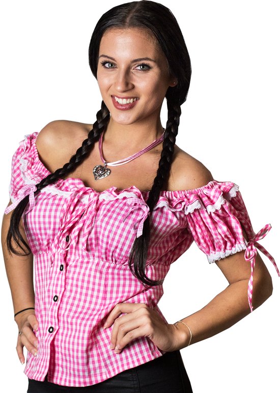 Zebra & Friends Oktoberfest Blouse Liesl – Maat 36 - Dames Blouse Korte Mouw – Trachten blouse – XS – Oktoberfest Dames – Tiroler Blouse - Roze