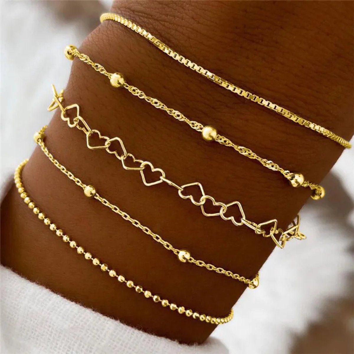Joboly Armbanden Set 5-delig Goudkleurig - Armbandjes Dames - 15 cm + 5 cm Verlengketting