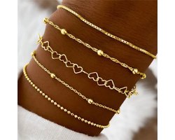 Joboly Armbanden Set 5-delig Goudkleurig - Armband Goud Kleurig Dames - 15 cm + 5 cm Verlengketting