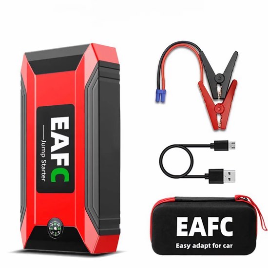 EAFC 12V Jumpstarter voor Auto - 600A / 10.000 mAh - 4-in-1 Starthulp met Powerbank, LED Zaklamp en SOS Noodlicht - In Opbergkoffer