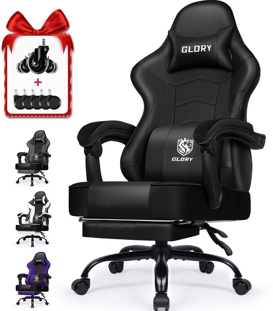 Afbeelding van Hiaonyx Gaming Stoel 170° Verstelbaar Zwart met Voetsteun