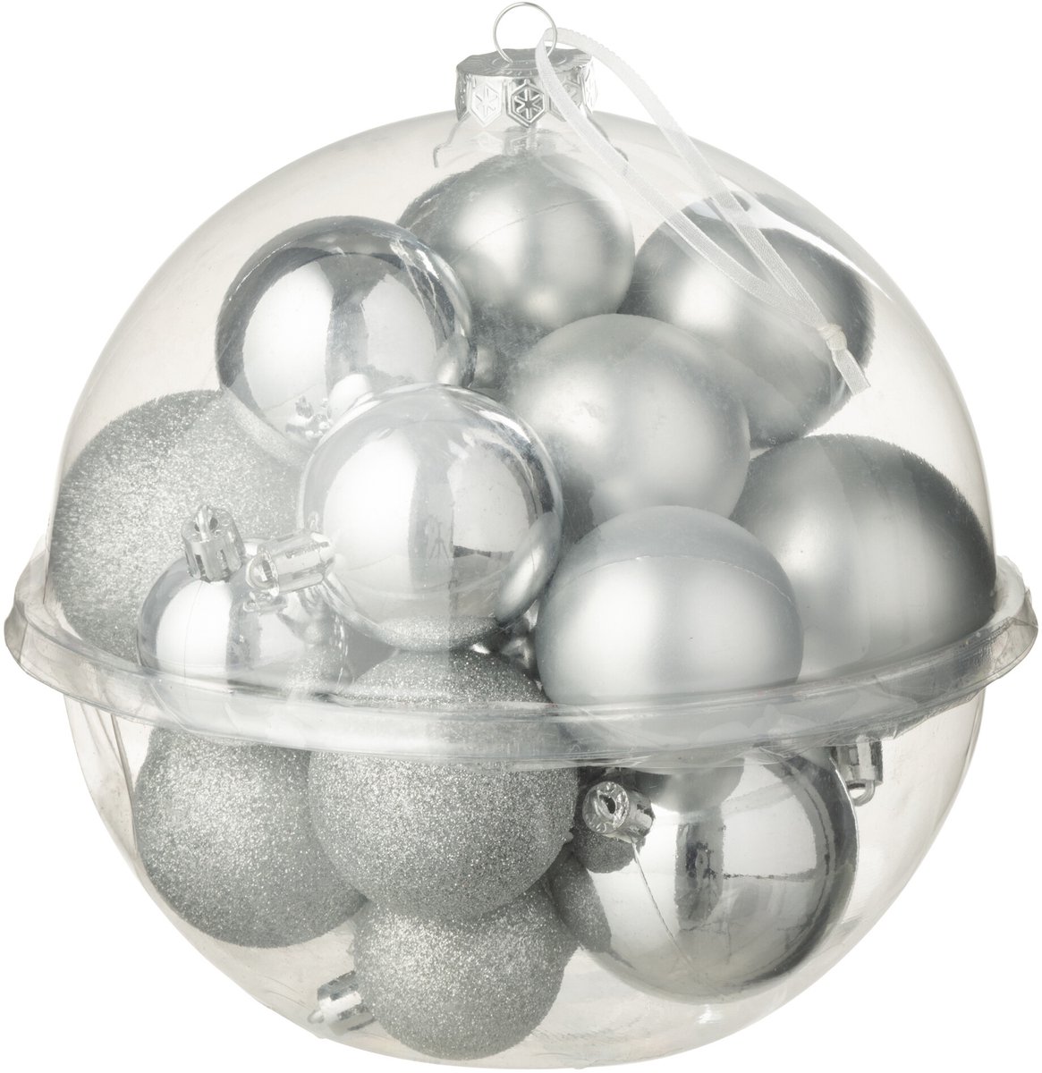 J-Line kerstbal - kunststof - zilver - doos van 24