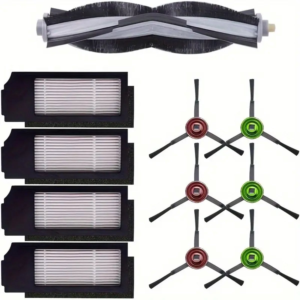 11-delige Vervangingsonderdelenset voor Neutop, gescht voor Ecovacs Deebot X1 Plus, X1 Turbo, X1 Omni, T10 Plus, T10 Omni - Inclusief 1 Rolborstel, 4 Filterzakken, 6 Zijborstels - Kunststof Materiaal - Stofzuiger Accessoires