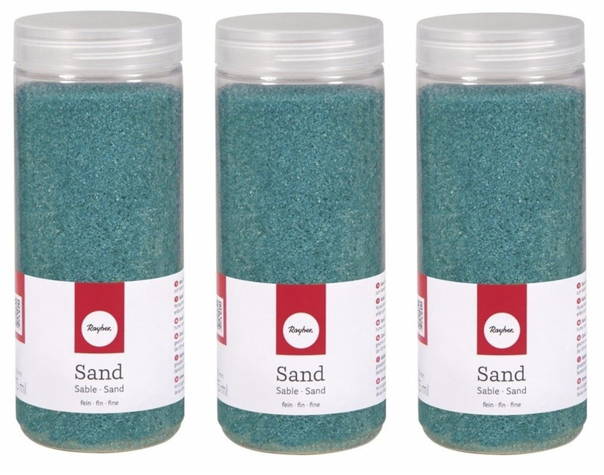 3x Fijn decoratie zand turquoise 475 ml - Zandkorrels - Hobby/decoratiemateriaal