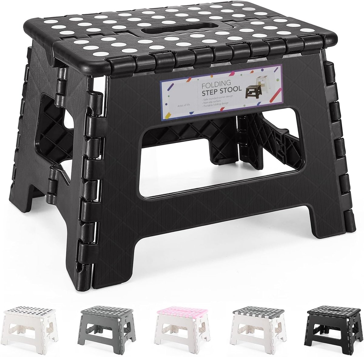 Famanu opstapkruk kinderkruk opvouwbare kruk kinderklapbare opstap kinderstap zwart kunststof opvouwbaar ruimtebesparend compacte belasting 115kg 8.5 "voor keuken badkamer