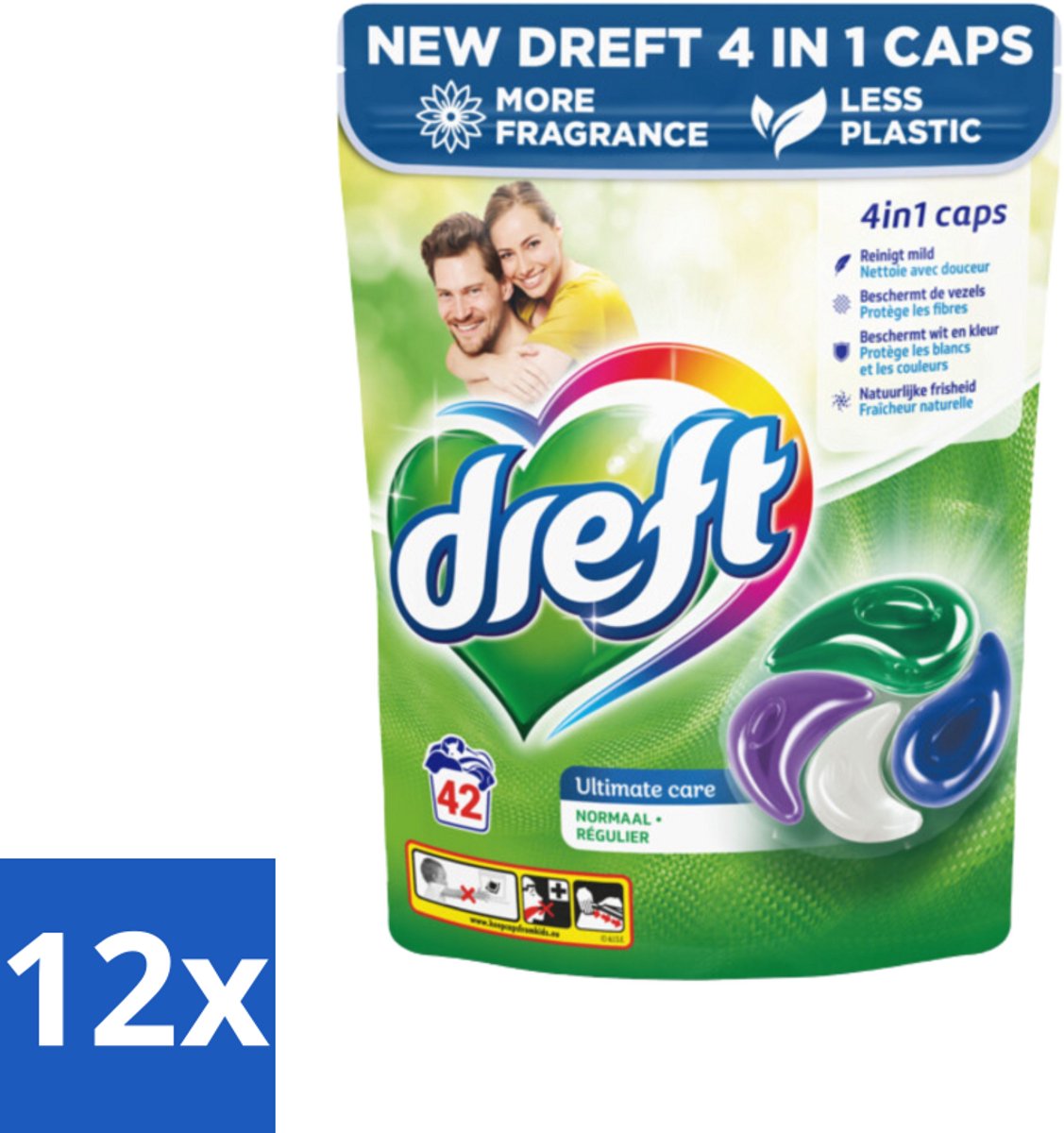 12 x Dreft - Wasmiddelcapsules - Ultimate Care - Zachte verzorging - 42 Wasbeurten - Wasmiddel Capsules - Wasmiddel - Wascapsules - Wasverzorging - Wasmiddel Voor Gekleurde Was