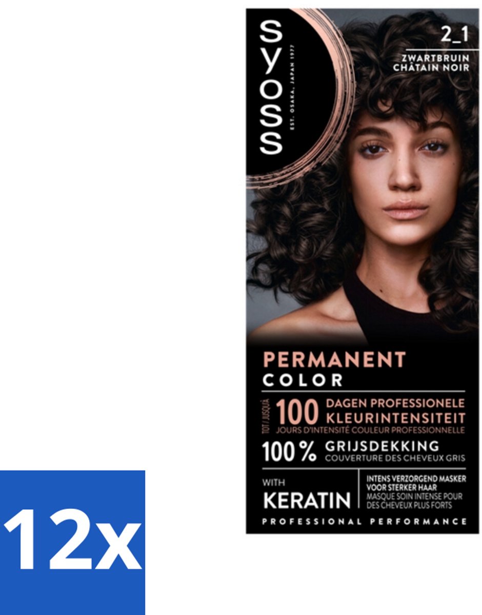 12 x SYOSS - Coloration 2-1 Zwartbruin - Haarverf - Grijsdekking - Vermindert Haarbreuk - Permanente Haarkleuring - Haarkleur - Grijsdekking - Keratine - Haarkleuring Thuis