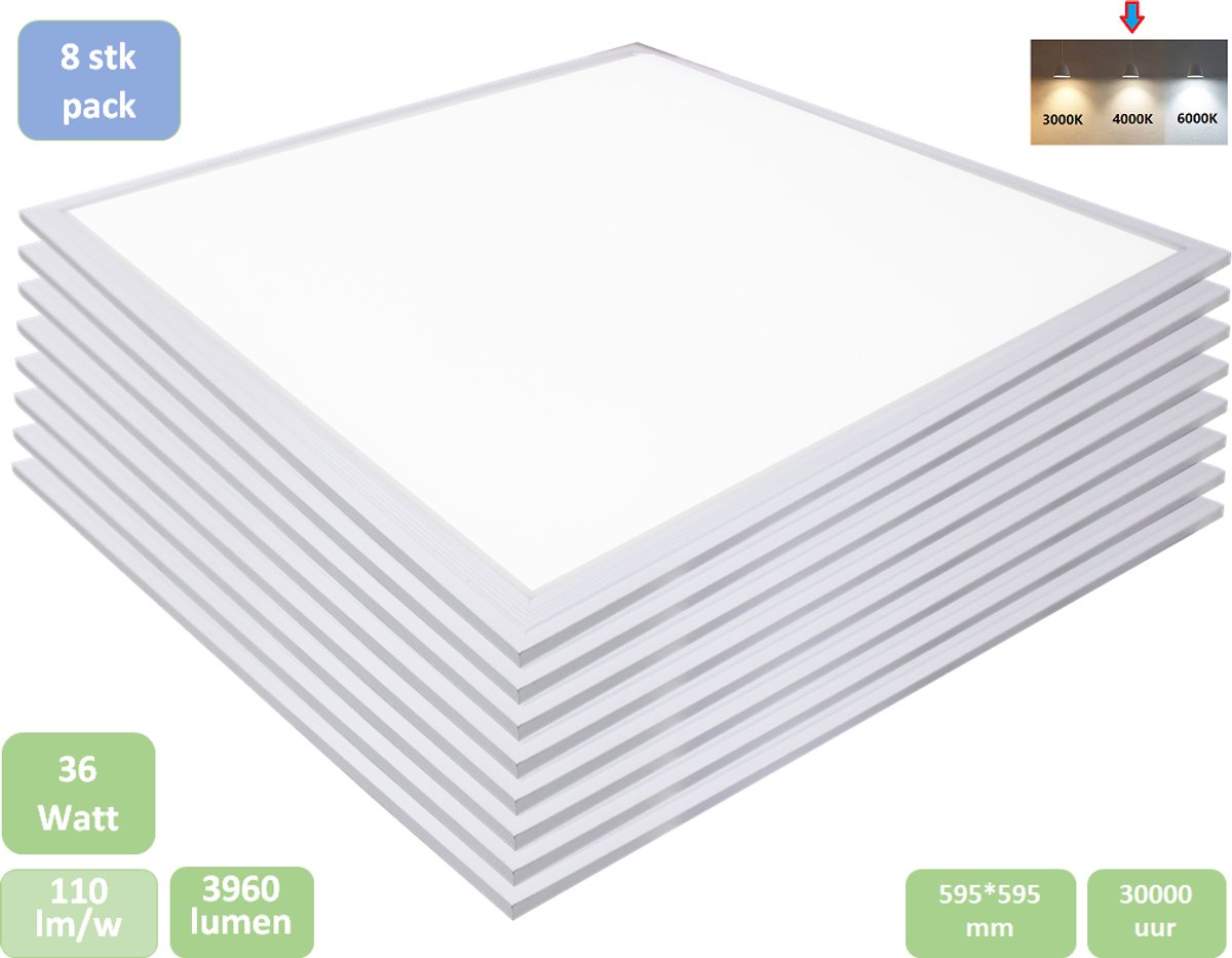 8pcs - LED paneel 60x60 cm - 36w 4000k (neutraal wit) - 3960lm