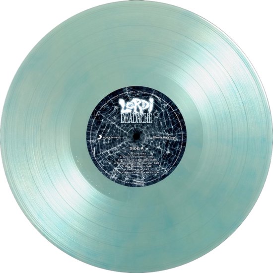 Een lichtgroene vinylplaat met het 'Lordi Deadache'-logo in het midden.
