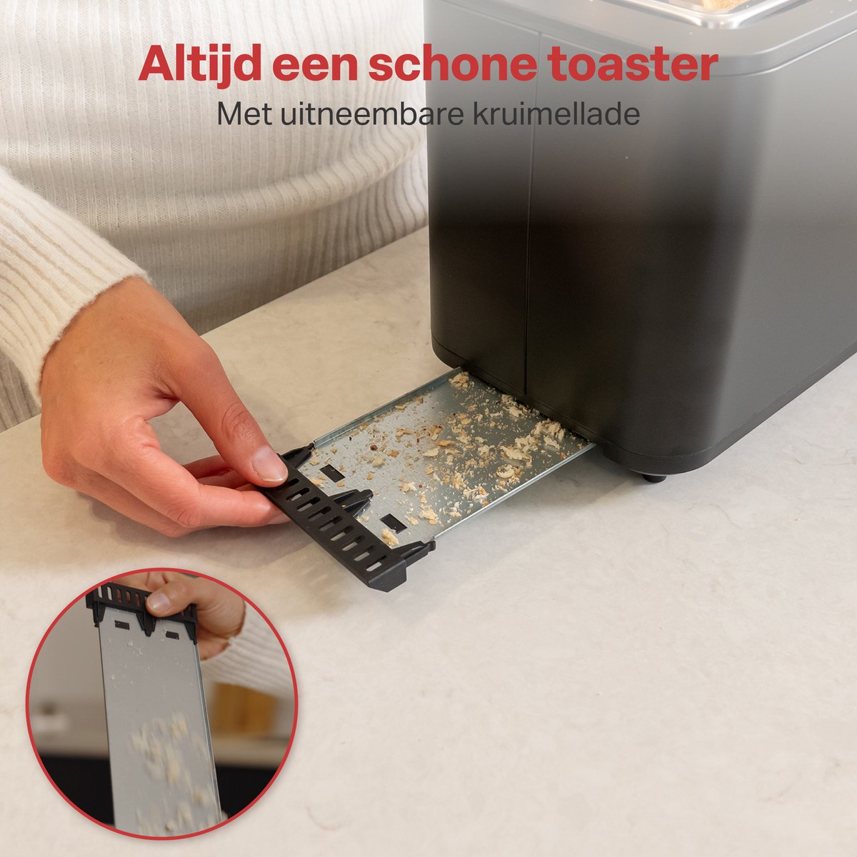 AoraKitchen Broodrooster met Tostiklemmen - 900W - 6 Warmteniveaus - Led Scherm - Toaster - met Timerfuncties - Tosti Apparaat - Zwart thumbnail 6