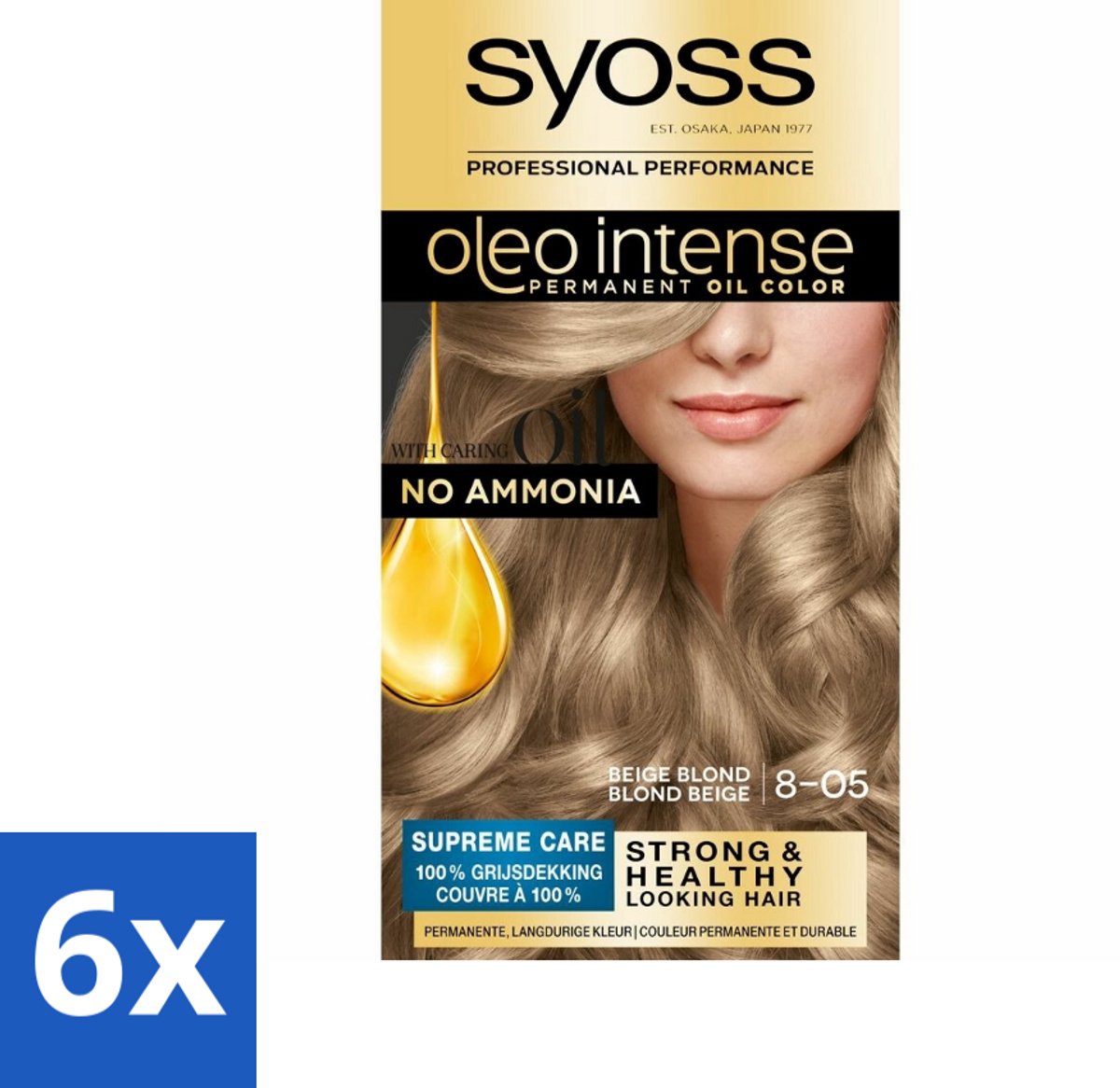 6 x SYOSS - Oleo Intense 8-05 Beige Blond - Haarverf - Zonder Ammoniak - Grijsdekking - Langdurige Kleur - Permanente Haarkleuring - Haarkleur - Haarkleur Zonder Ammoniak - Olie-formule - Grijsdekking