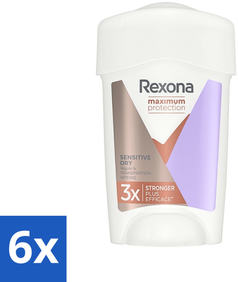 6 x Rexona Women - Deodorant Stick - Maximum Protection Sensitive Dry - Extra Bescherming - 45 ml - Rexona Deodorant - Anti-transpirant - Bescherming Tegen Zweet - Gevoelige Huid - Langdurige Bescherming