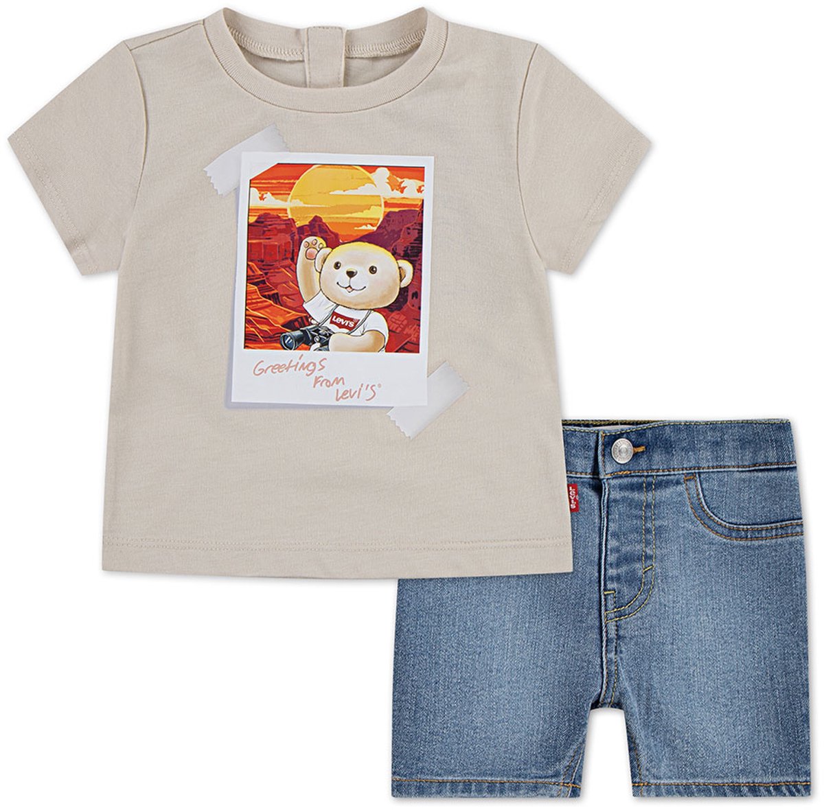 Levi´s ® Kids Photo Op Korte Mouw Set 24 Months Kinderen Oatmeal